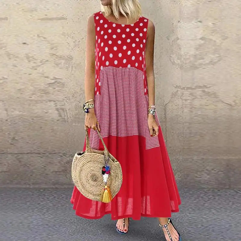 Women's Bohemian Ruffle Sundress  ZANZEA Summer Sleeveless Floral Printed Maxi Long Dress Casual Loose Party Tanks Vestido